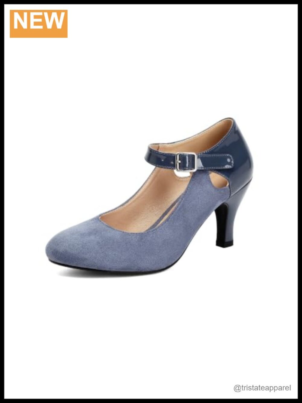 Women's Mary Jane Two Tone Close Round Toe Vintage Heels Retro Pumps Adjustable